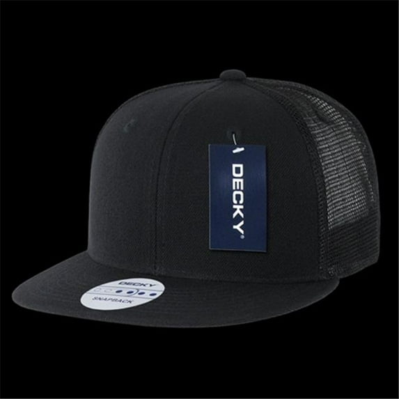 6 Panel Flat Bill Trucker Caps, Black
