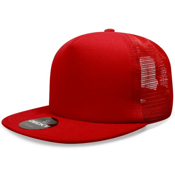 Decky 1080 5 Panel High Profile Structured Foam Trucker Hat-Red/Red