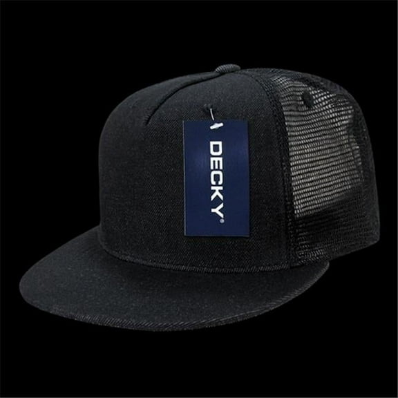 Decky 1082-BLK 5 Panel Denim Trucker Hat, Black