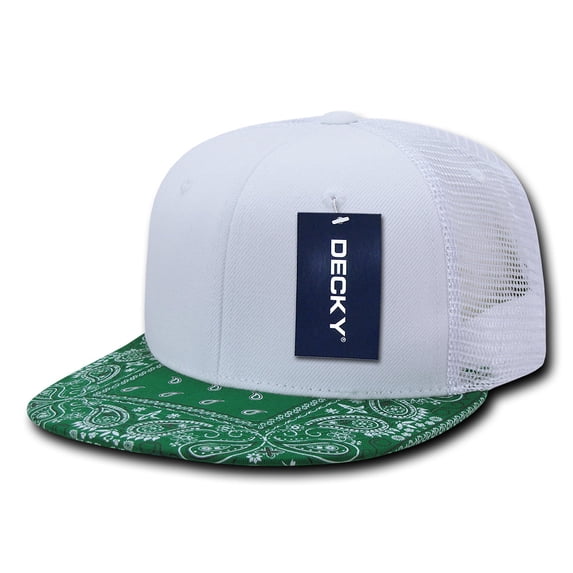 Decky 1083 6 Panel High Profile Structured Bandanna Bill Trucker Hat-White/Kelly