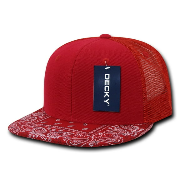 Decky 1083 6 Panel High Profile Structured Bandanna Bill Trucker Hat-Red/Red