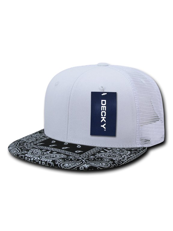 1083 6 Panel High Profile Structured Bandanna Bill Trucker Hat-White/Black