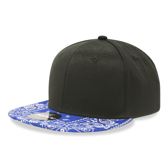 Decky 1093 6 Panel High Profile Structured Bandanna Bill Snapback Hat-Black/Royal