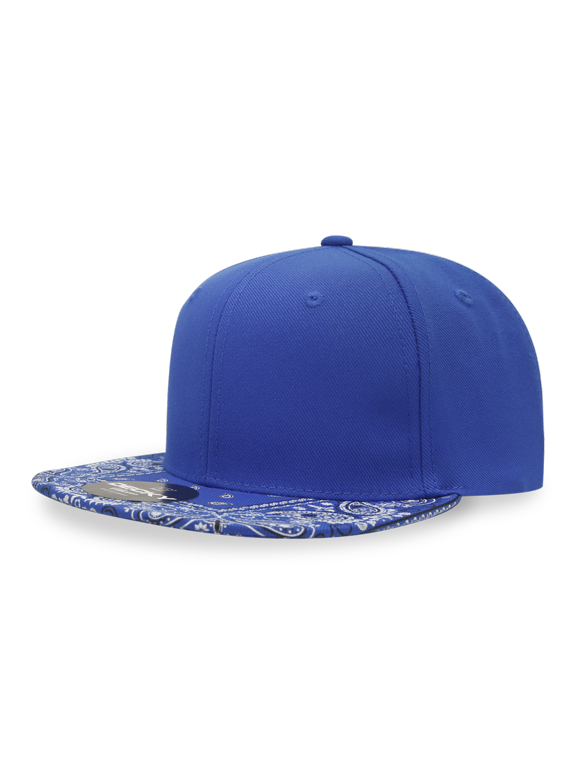 1093 6 Panel High Profile Structured Bandanna Bill Snapback Hat-Royal/Royal