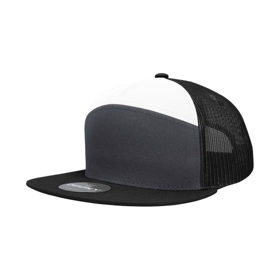Decky 1133 7 Panel High Profile Structured Cotton Blend Trucker-Charcoal/White/Black