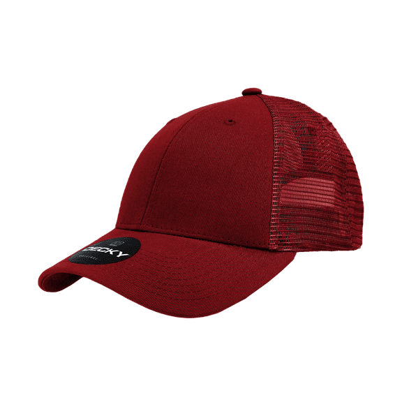 Decky 214 6 Panel Low Profile Structured Cotton Trucker Hat-Cardinal/Cardinal