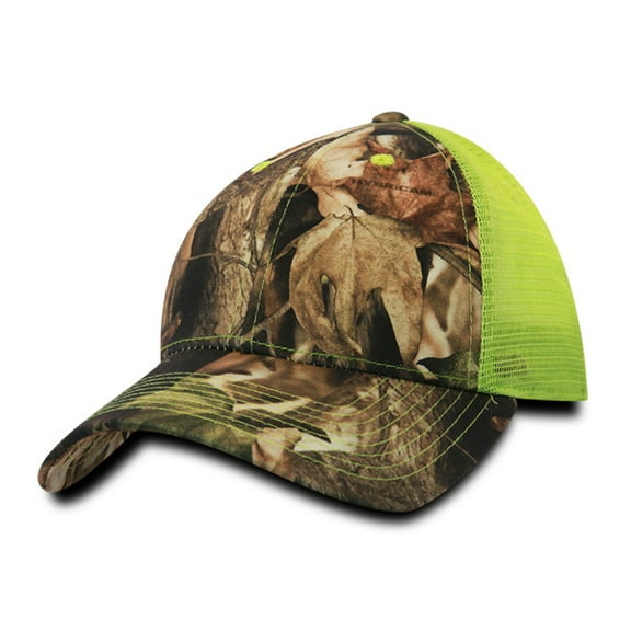 Decky 218 6 Panel Low Profile Structured Camo Trucker Hat-Greybark/Neon Yellow