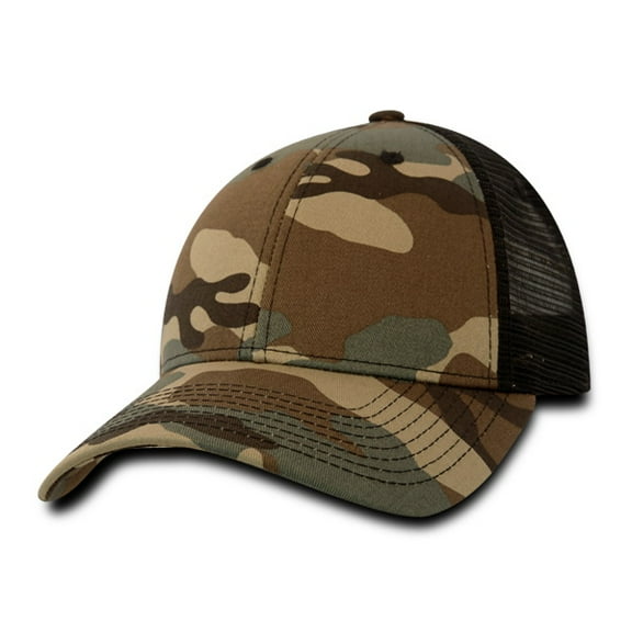 Decky 218 6 Panel Low Profile Structured Camo Trucker Hat-Woodland/Black