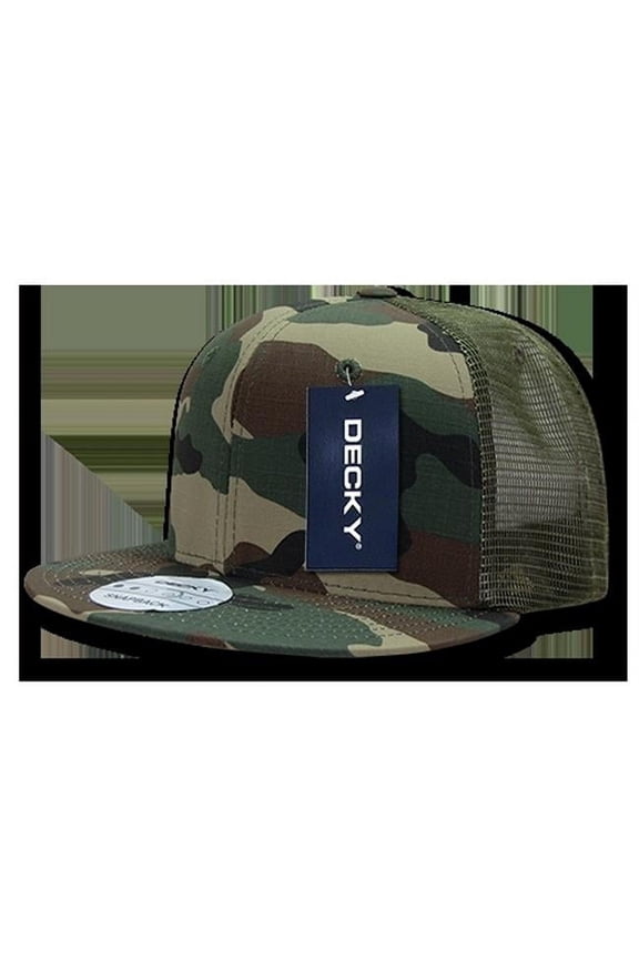 241-WDL Ripstop Flat Bill Trucker Caps, Woodland