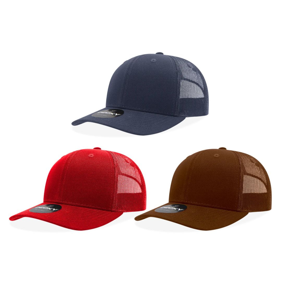 Decky 3 Pack Set of Classic Trucker Caps Hats 6 Panel Mid Profile