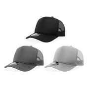Decky 3 Pack Set of Mid Profile 5 Panel Foam Trucker Hat - Black, Charcoal, Grey