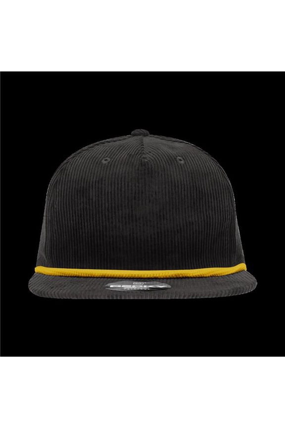 6043-7BLKGLD 5 Panel High Profile Relaxed Corduroy Rope Hat - Black & Gold