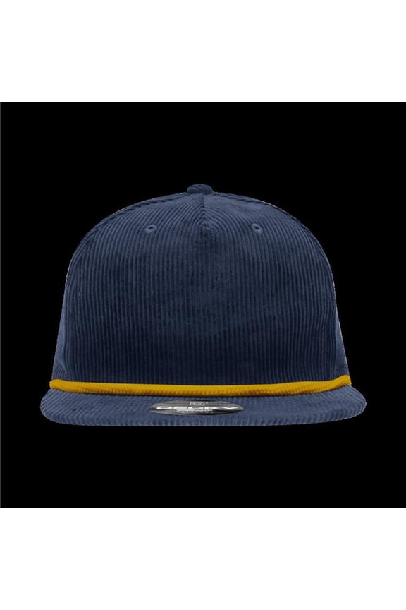 6043-7NVYGLD 5 Panel High Profile Relaxed Corduroy Rope Hat, Navy & Gold