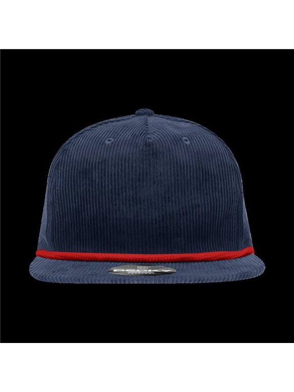 6043-7NVYRED 5 Panel High Profile Relaxed Corduroy Rope Hat - Navy & Red