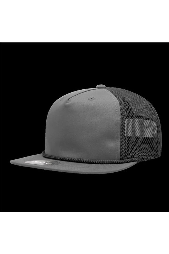 6041-4GRYBLK 5 Panel High Profile Relaxed Cotton Blend Flat Trucker with Rope - Gray & Black