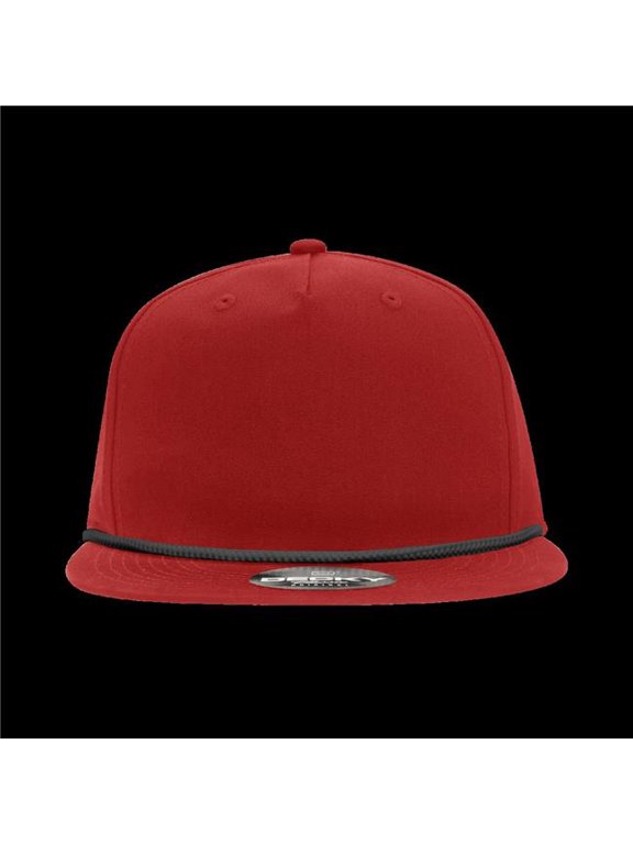 6042-7REDBLK 5 Panel High Profile Relaxed Cotton Blend Rope Flat Hat - Black