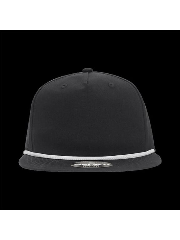 6042-7BLKWHT 5 Panel High Profile Relaxed Cotton Blend Rope Flat Hat - White