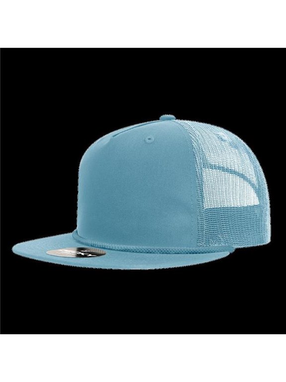 6041-7SKYBLK 5 Panel High Profile Relaxed Cotton Blend Trucker Hat with Rope, Sky & Black