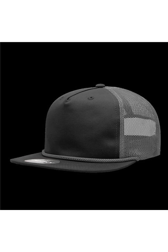 6041-4BLKCHA 5 Panel High Profile Relaxed Cotton Blend Trucker with Rope - Black & Charcoal