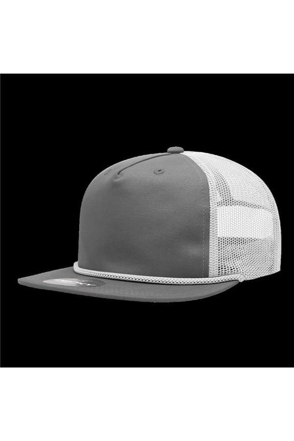6041-4GRYWHT 5 Panel High Profile Relaxed Cotton Blend Trucker with Rope - Gray & White