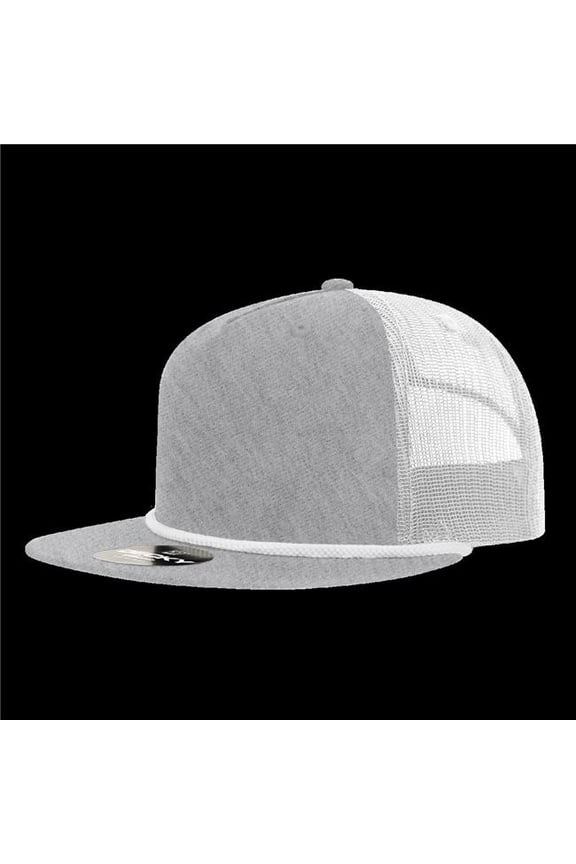 6041-4HGYWHT 5 Panel High Profile Relaxed Cotton Blend Trucker with Rope - Heather Gray & White