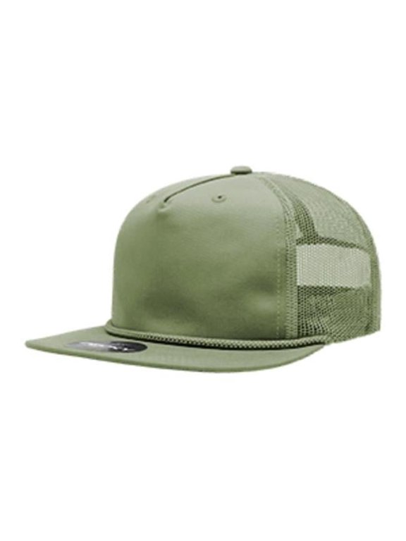 6041-1LOD 5 Panel High Profile Relaxed Cotton Blend Trucker with Rope, Loden - One Size