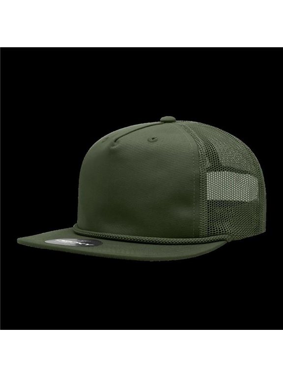 6041-1OLV 5 Panel High Profile Relaxed Cotton Blend Trucker with Rope - Olive