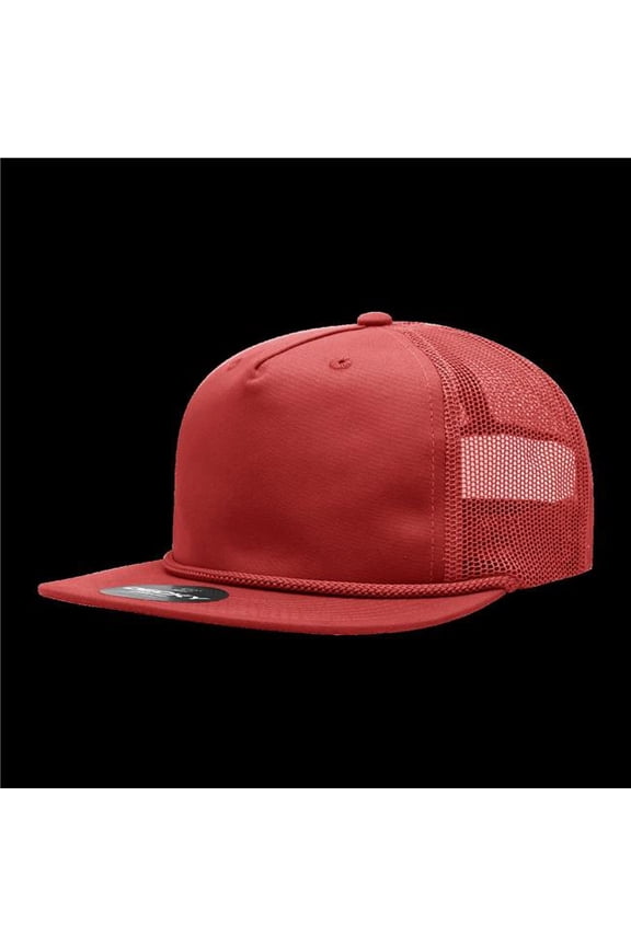 6041-1RED 5 Panel High Profile Relaxed Cotton Blend Trucker with Rope - Red