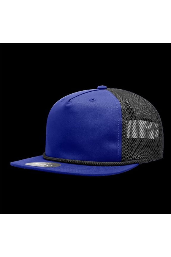 6041-4RYLBLK 5 Panel High Profile Relaxed Cotton Blend Trucker with Rope - Royal & Black