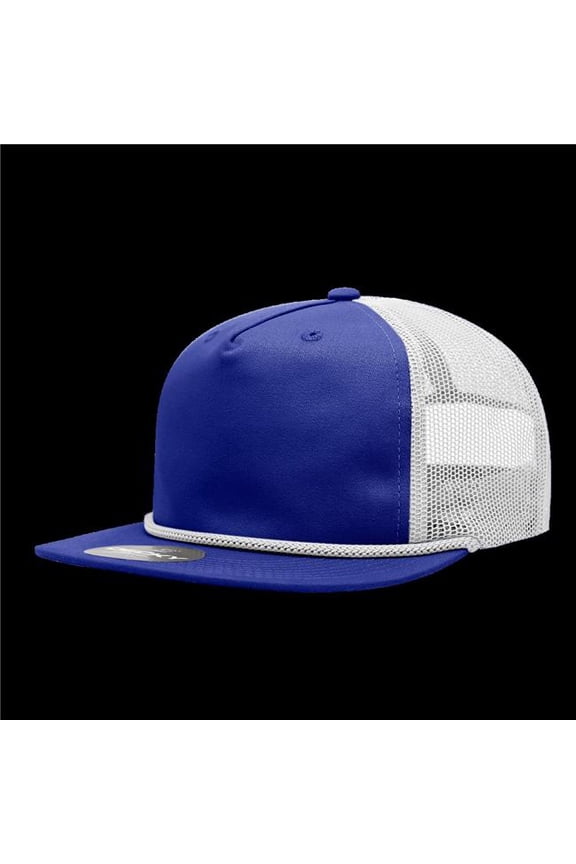 6041-4RYLWHT 5 Panel High Profile Relaxed Cotton Blend Trucker with Rope - Royal & White