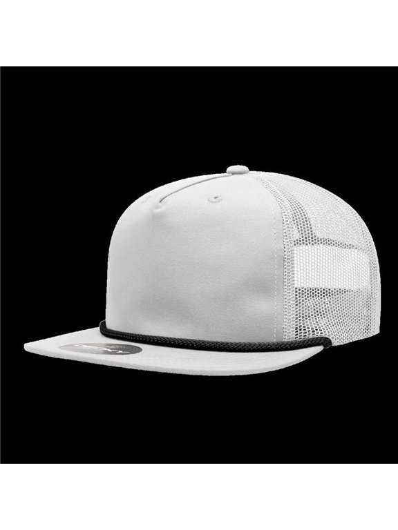 6041-7WHTBLK 5 Panel High Profile Relaxed Cotton Blend Trucker with Rope - White & Black