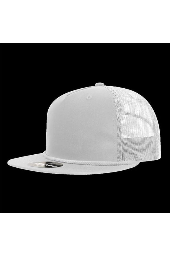 6041-1WHt 5 Panel High Profile Relaxed Cotton Blend Trucker with Rope - White