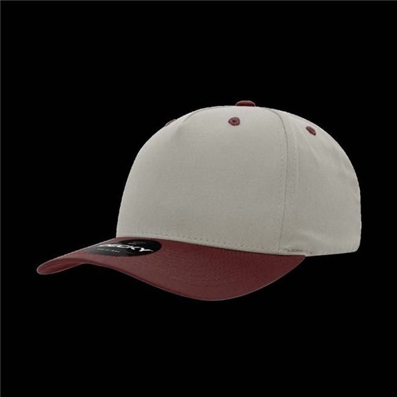 Decky 6024-2STNMAR 5 Panel Mid Profile Structured Cotton Blend Cap, Stone & Maroon