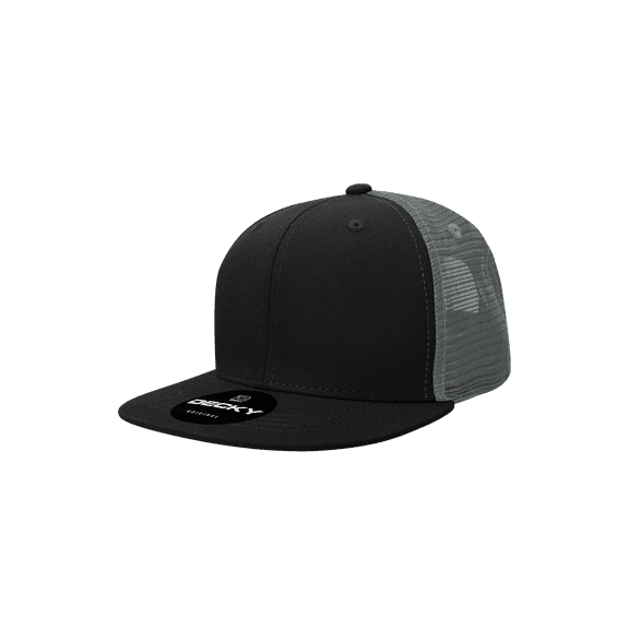 Decky 5010 Youth 6 Panel High Profile Structured Cotton Trucker Hat-Black/Charcoal
