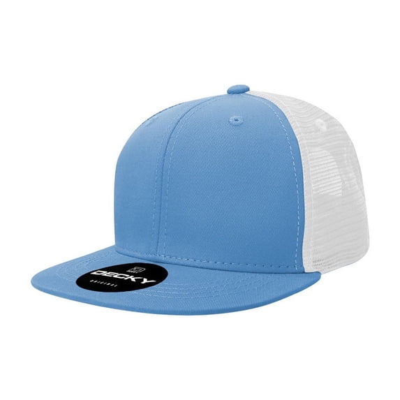 Decky 5010 Youth 6 Panel High Profile Structured Cotton Trucker Hat-Sky/White