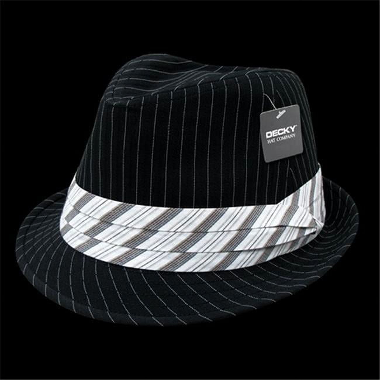 Decky 556BLKWHT07 Pinstriped Fedora Hat, Black White Large & Extra