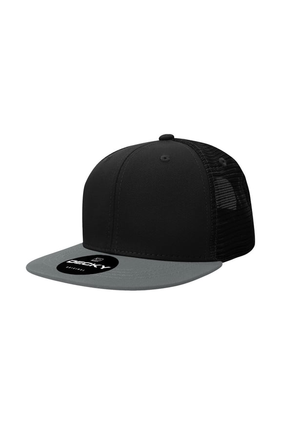 1052 6 Panel High Profile Structured Acrylic/Polyester Trucker Hat-Black/DarkGrey