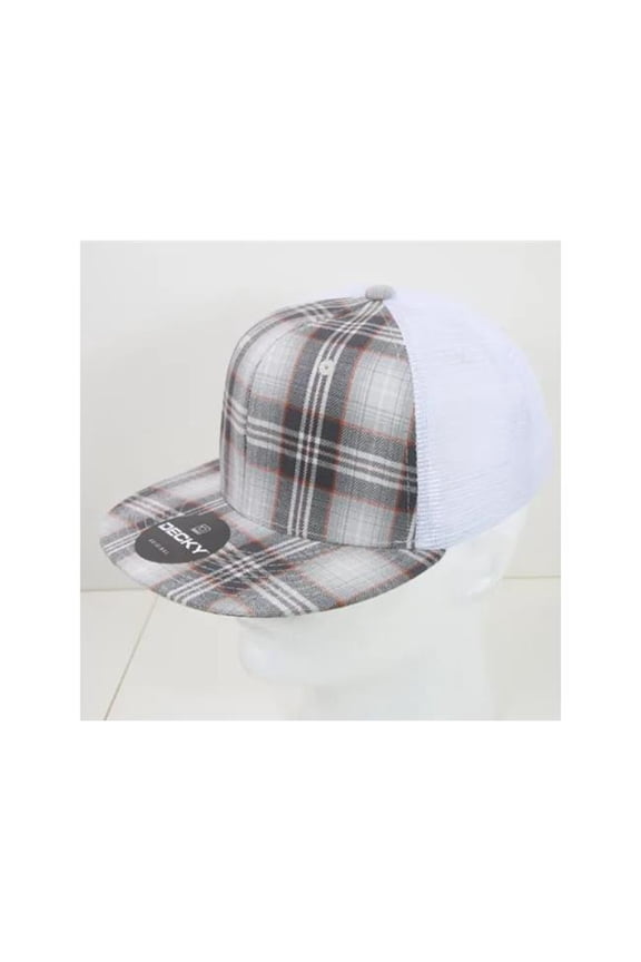6015-137 6 Panel High Profile Structured Plaid Trucker, 137 - White
