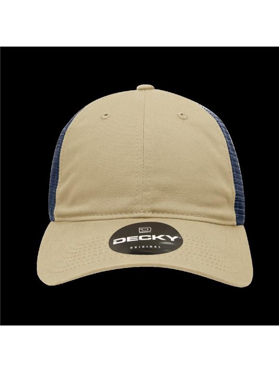 120-KHANVY 6 Panel Low Profile Relaxed Cotton Trucker - Khaki & Navy
