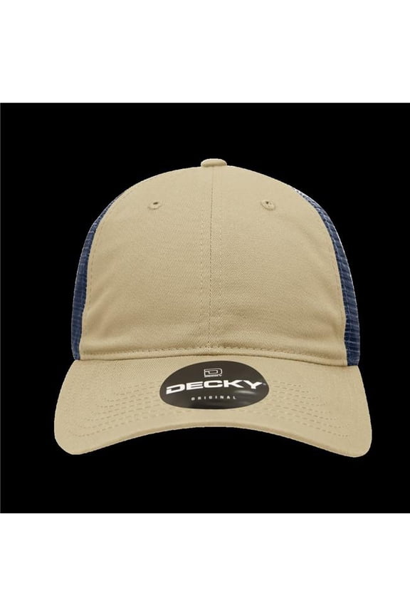 120-KHANVY 6 Panel Low Profile Relaxed Cotton Trucker - Khaki & Navy