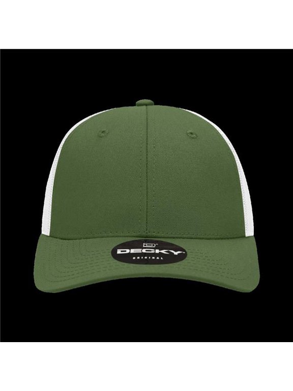 214-OLVWHT 6 Panel Low Profile Structured Cotton Trucker - Olive & White