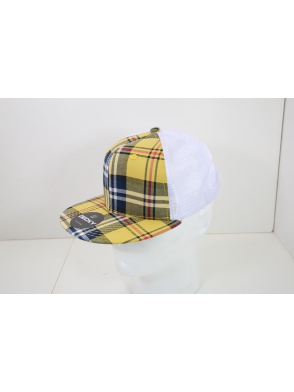 6015 6 Panel High Profile Structured Plaid Trucker Hat-188/White