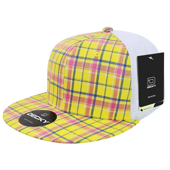 Decky 6015 6 Panel High Profile Structured Plaid Trucker Hat-105/White