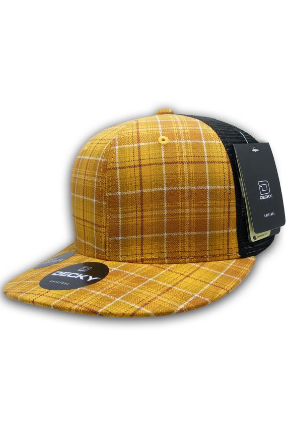 6016 6 Panel High Profile Structured Plaid Trucker Hat-135/Black