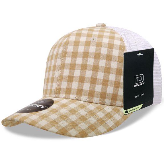 Decky 6017 6 Panel Mid Profile Structured Plaid Trucker Hat-146/White