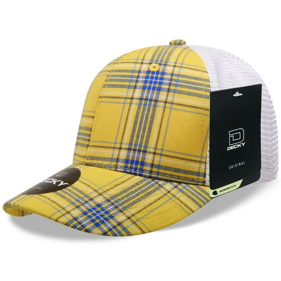 Decky 6017 6 Panel Mid Profile Structured Plaid Trucker Hat-173/White