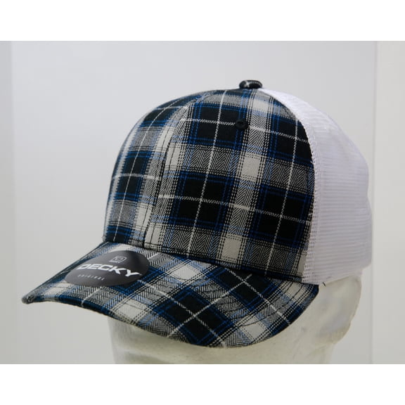 Decky 6017 6 Panel Mid Profile Structured Plaid Trucker Hat-212/White