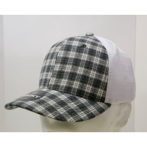 Decky 6017 6 Panel Mid Profile Structured Plaid Trucker Hat-214/White