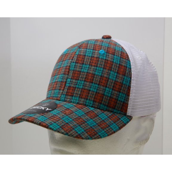 Decky 6017 6 Panel Mid Profile Structured Plaid Trucker Hat-250/White
