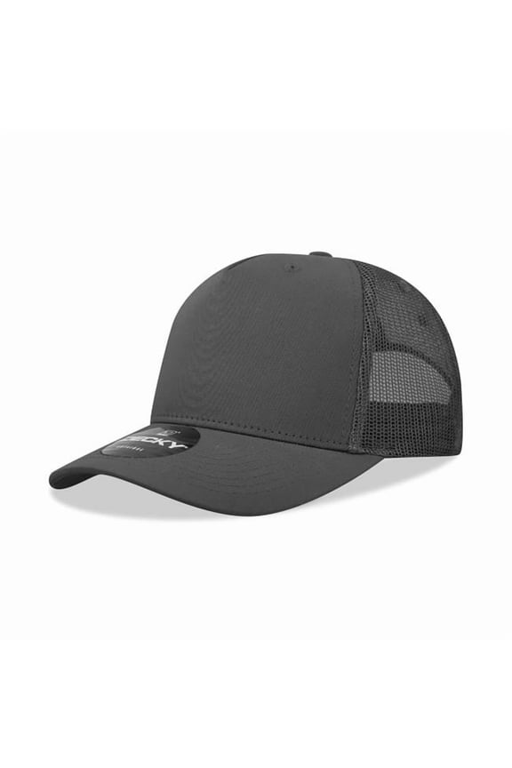 6030-3BLKGRYWHT 5 Panel Mid Profile Structured Cotton Blend Trucker Cap - Black, Grey & White